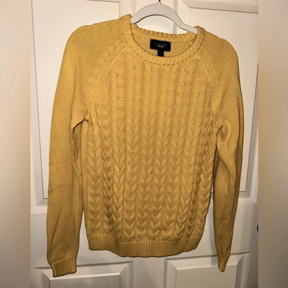 Lands' End drifter Yellow Cable Knit Sweater S winter fall NWOT